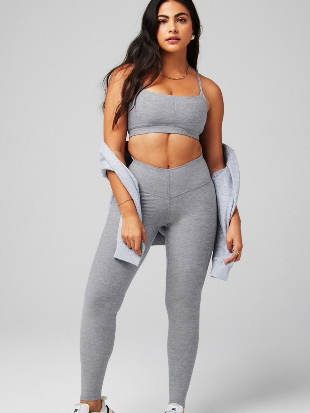 Fabletics Quechua Heather Gray Seamless Sports Bralette and Leggings Set